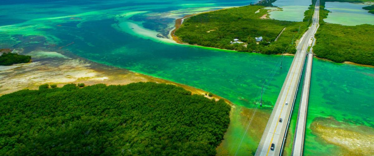 Overseas highway to Key West island, Florida Keys, USA. Aerial view beauty nature.