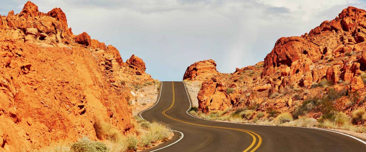 Winding road in Valley of the Fire national park in Nevada, USA