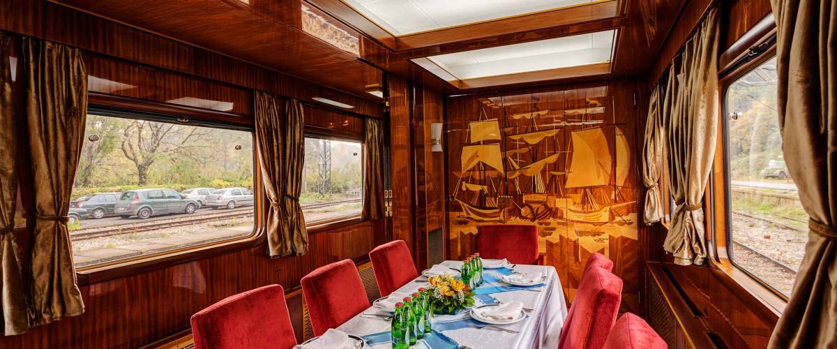 interior of luxury old train carriage