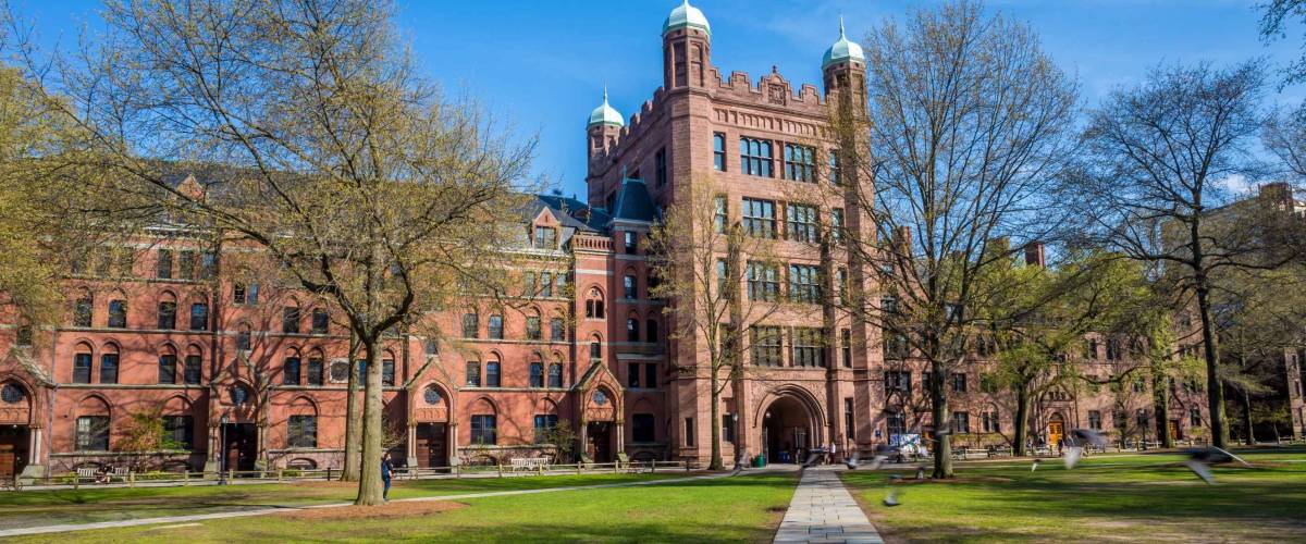 Yale university buildings in spring blue sky in New Haven, CT USA