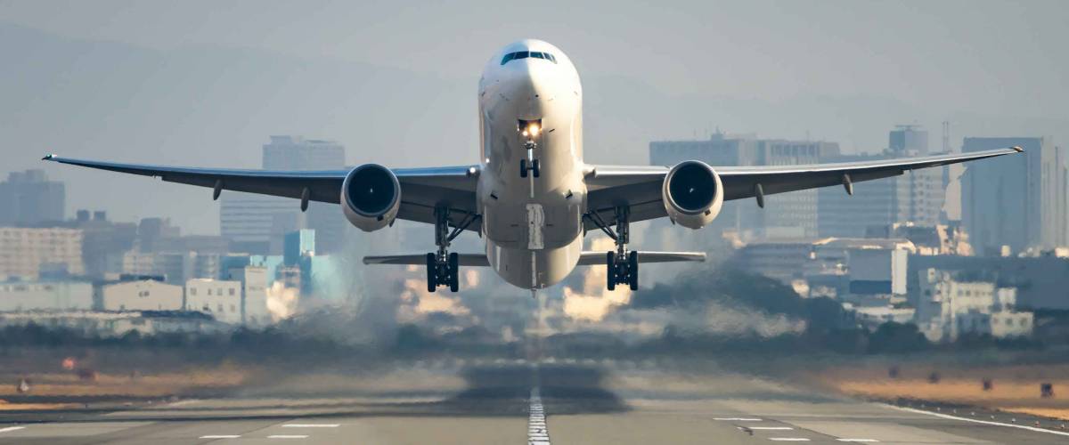 Airplane taking off from the airport.