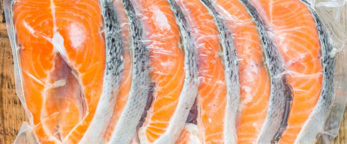 Frozen salmon fillets in a vacuum package