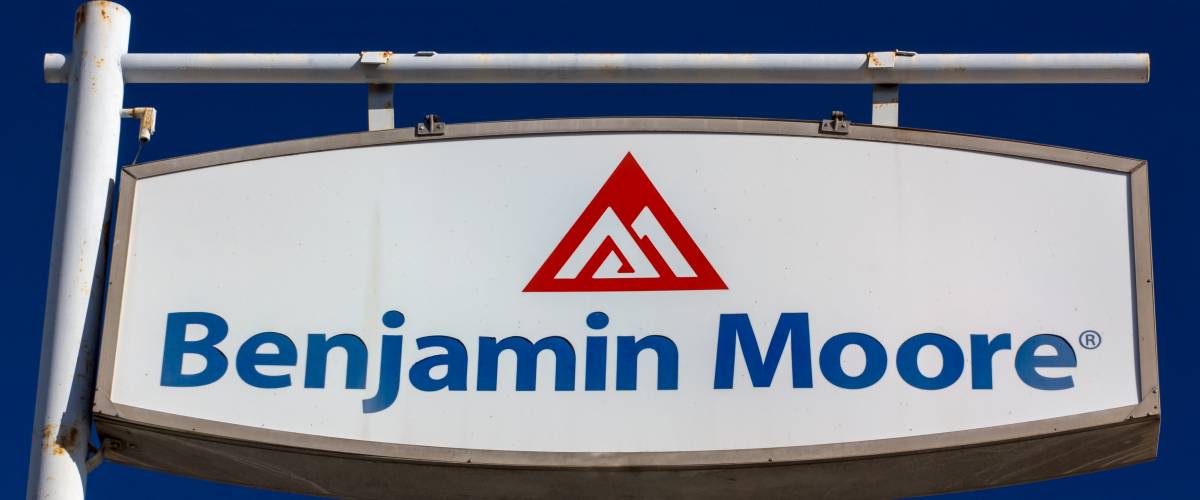 The sign of Benjamin Moore, a subsidiary of Warren Buffett's Berkshire Hathaway