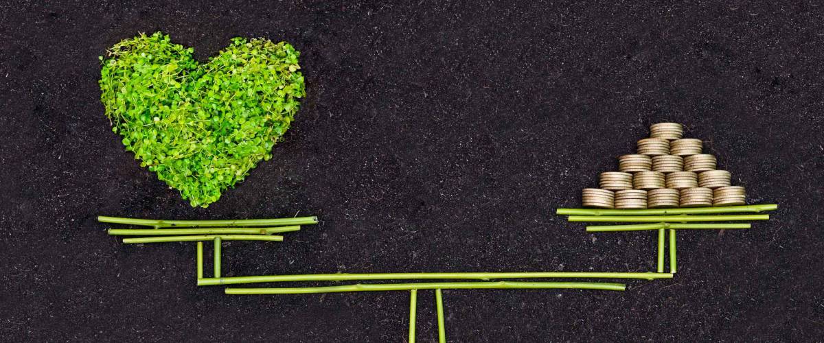 Measuring nature and economy on a balance scale / Sustainable development concept