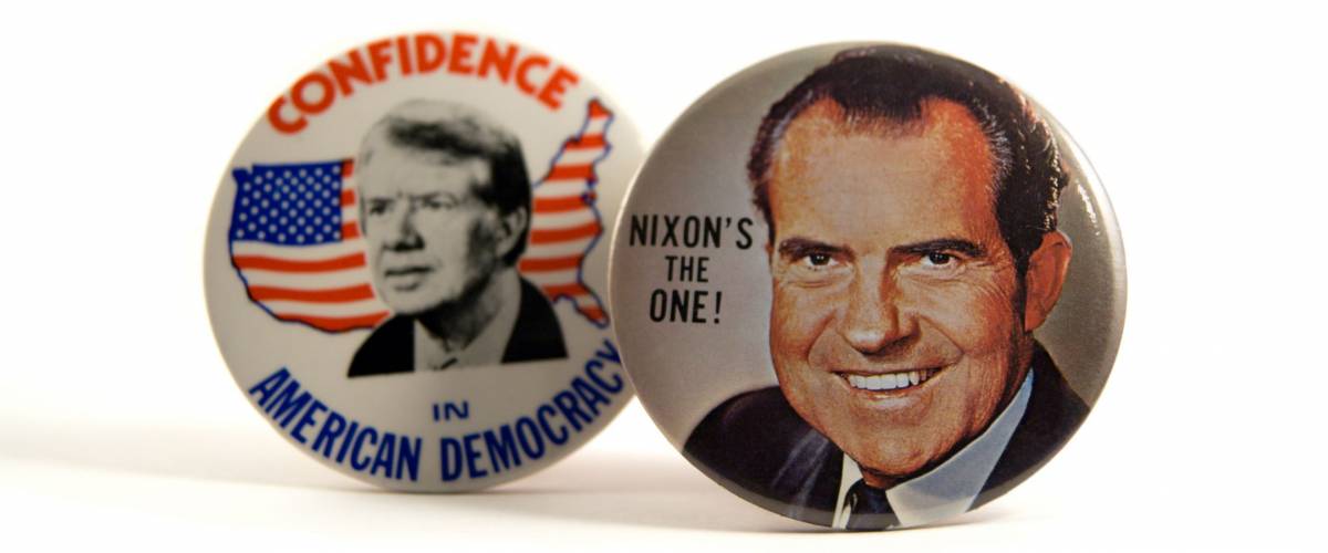 old Presidential campaign buttons - focus on Nixon
