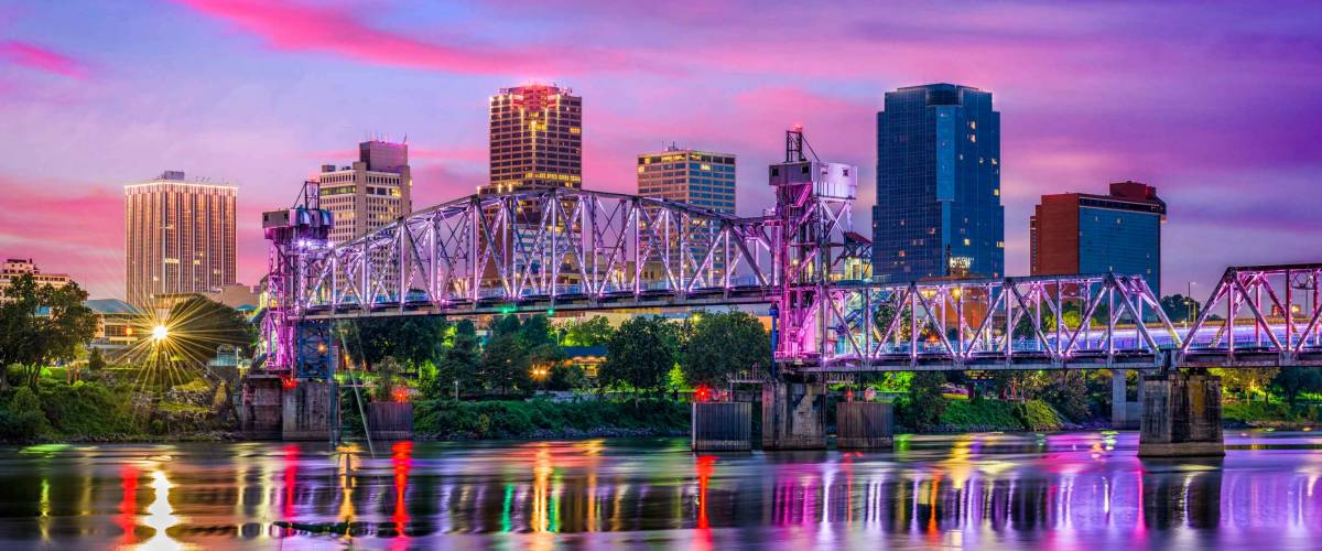 Little Rock, Arkansas, USA downtown skyline on the Arkansas River.