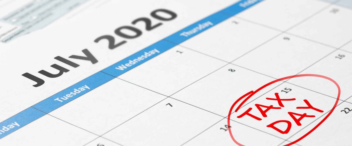 Tax day filing deadline pushed back to July 15 marked on 2020 calendar.