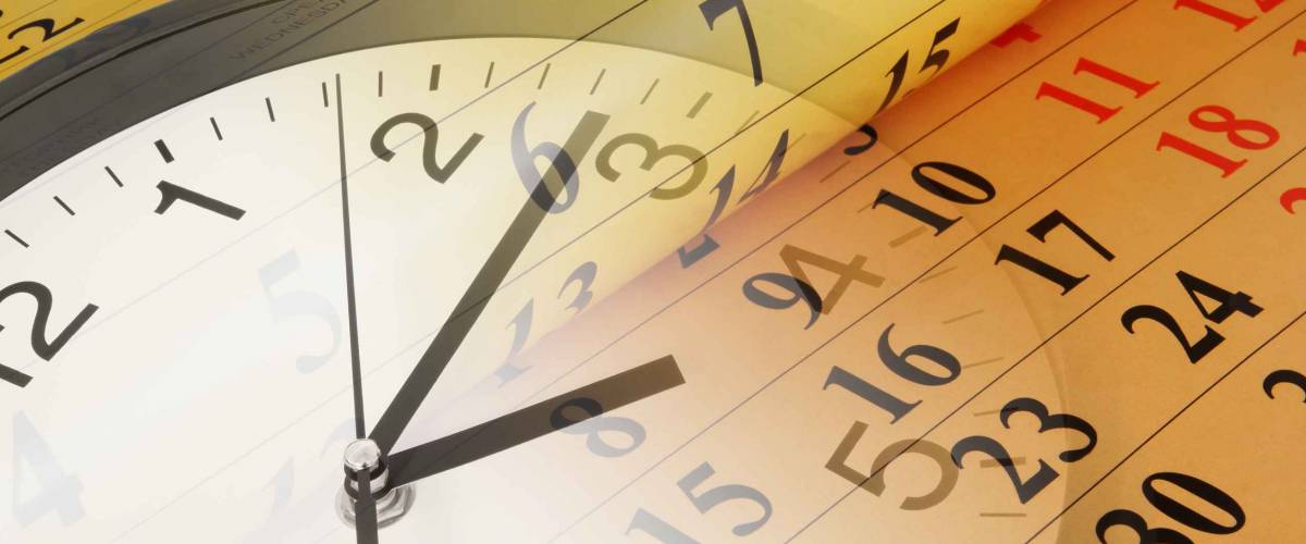 Collage with clock and calendar, time concept