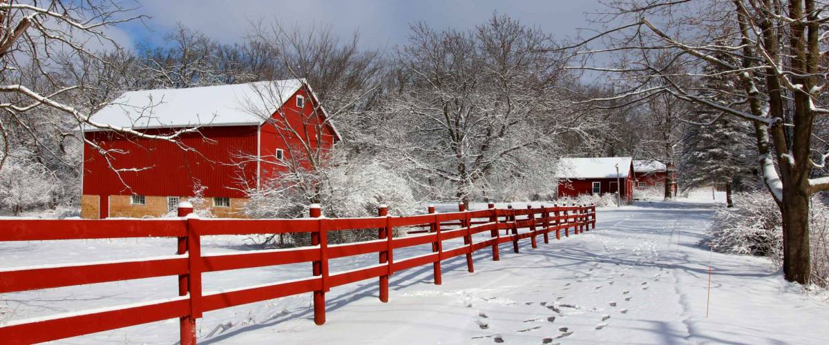 Agriculture and rural life at winter background.Scenic winter view at Wisconsin, Midwest USA, Madison area.