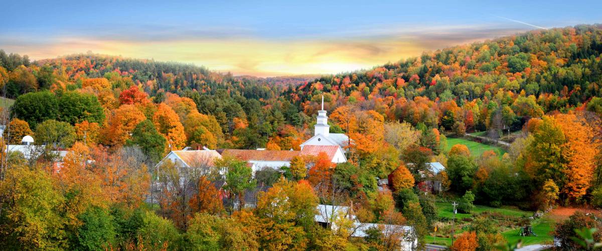 Panoramic view of Topsham village in Vermont