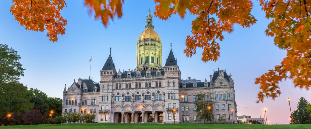 Connecticut State Capitol in Hartford, Connecticut, USA during autumn.