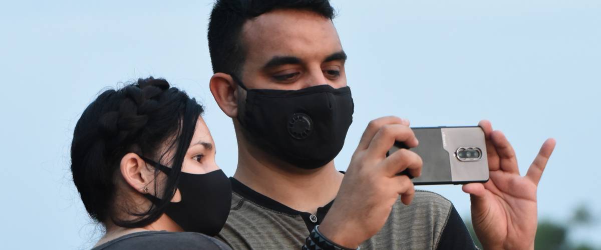 Masked sightseers in Miami on July 12, 2020