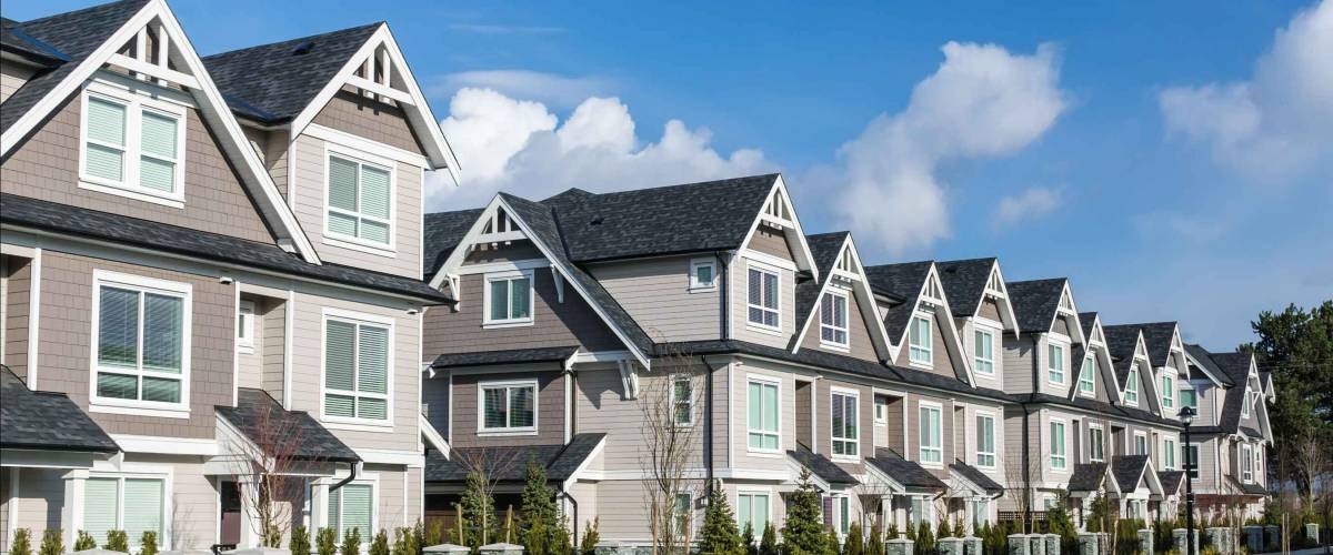 A row of a new townhouses in Richmond, British Columbia