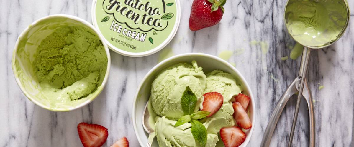 Overhead photo of matcha green tea ice cream trader joe's new product