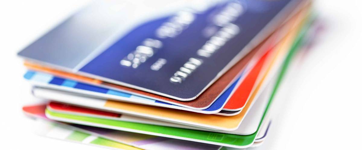credit cards stack on white