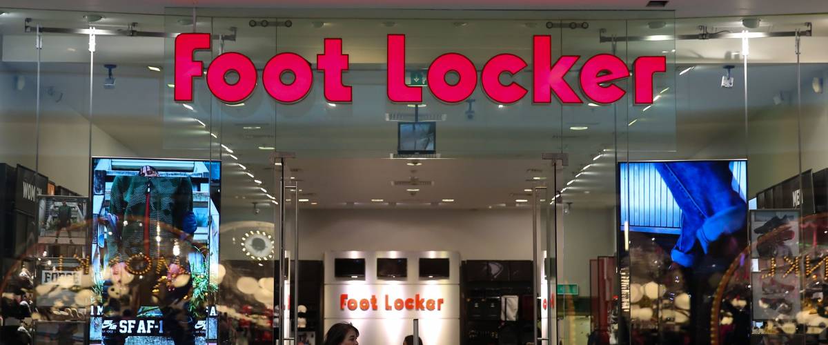 Looking in to Foot Locker store in a mall