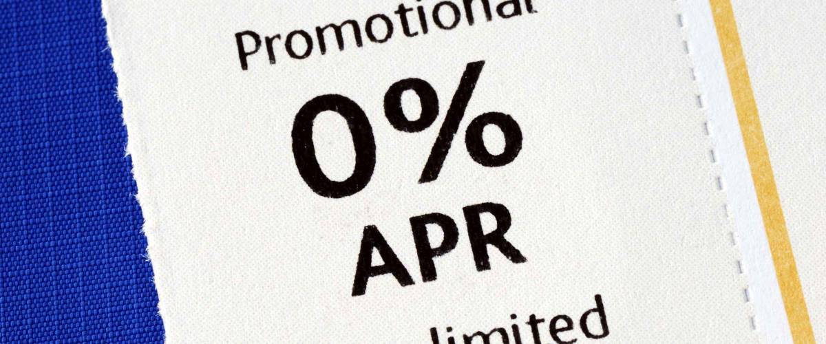 Promotional 0% APR offer isolated on blue