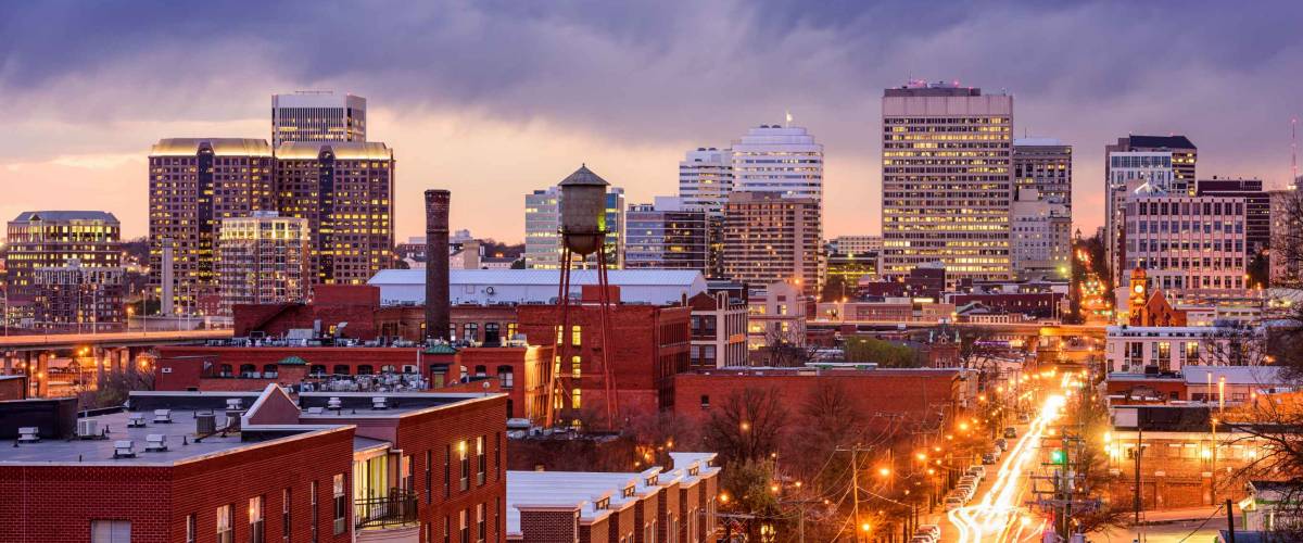 Richmond, Virginia, USA downtown cityscape over Main Street.