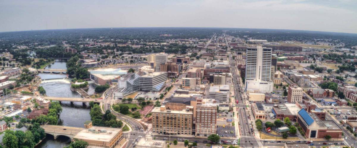 Aerial View of Downtown South Bend in Indiana