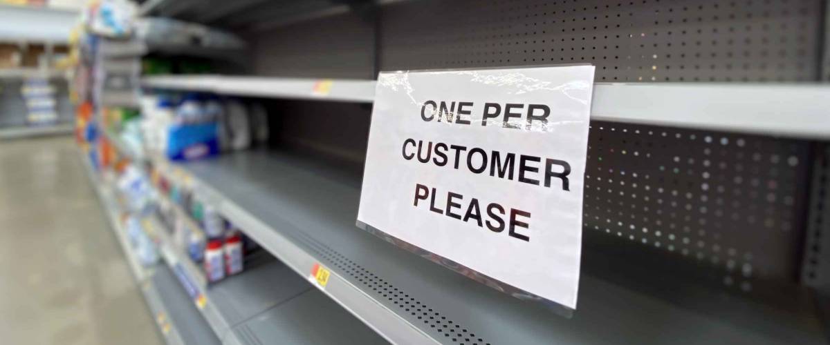 A view of empty shelves at a department store during the Coronavirus pandemic of 2020.