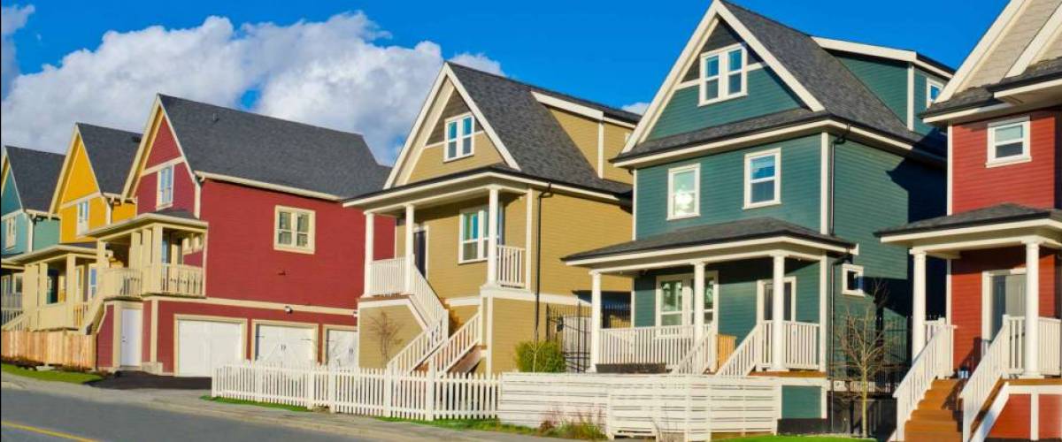 Colorful line of single homes in great neighborhood. The homes in north America.