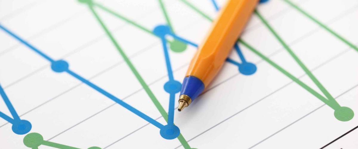 Analysis of financial statements (Line Graph). Business graph and ballpoint pen. Close-up.