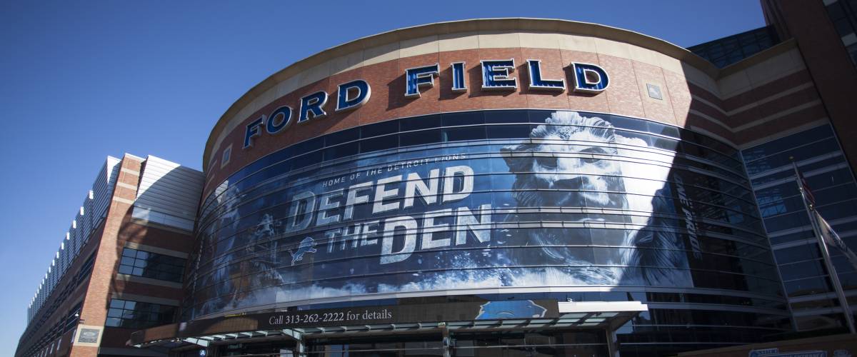 External view of Ford Field, home of the Detroit Lions