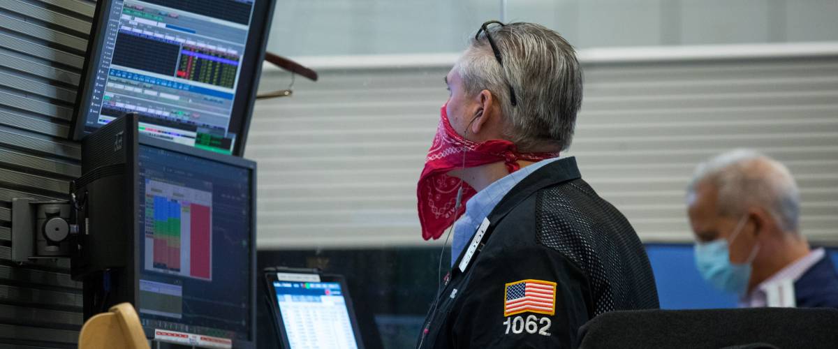 New York Stock Exchange traders in masks