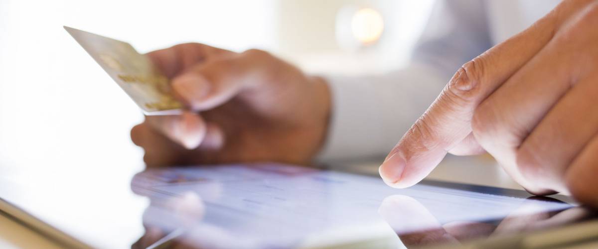Man holding tablet pc and credit card indoor, Shopping On line