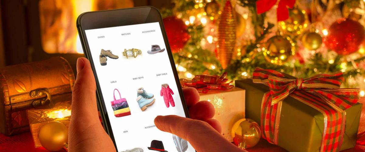 Christmas online shopping with phone.