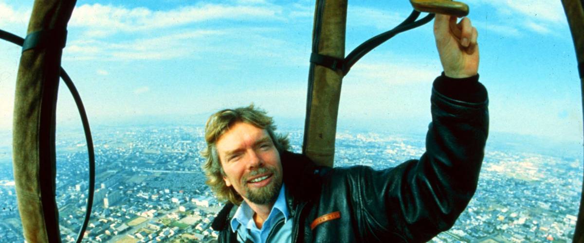 Richard Branson in a hot air balloon