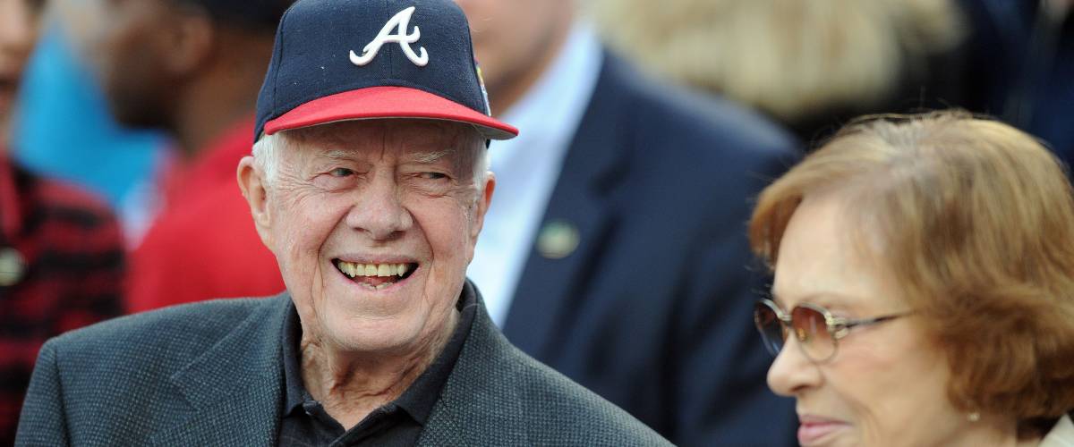 Former president Jimmy Carter and wife attend baseball game
