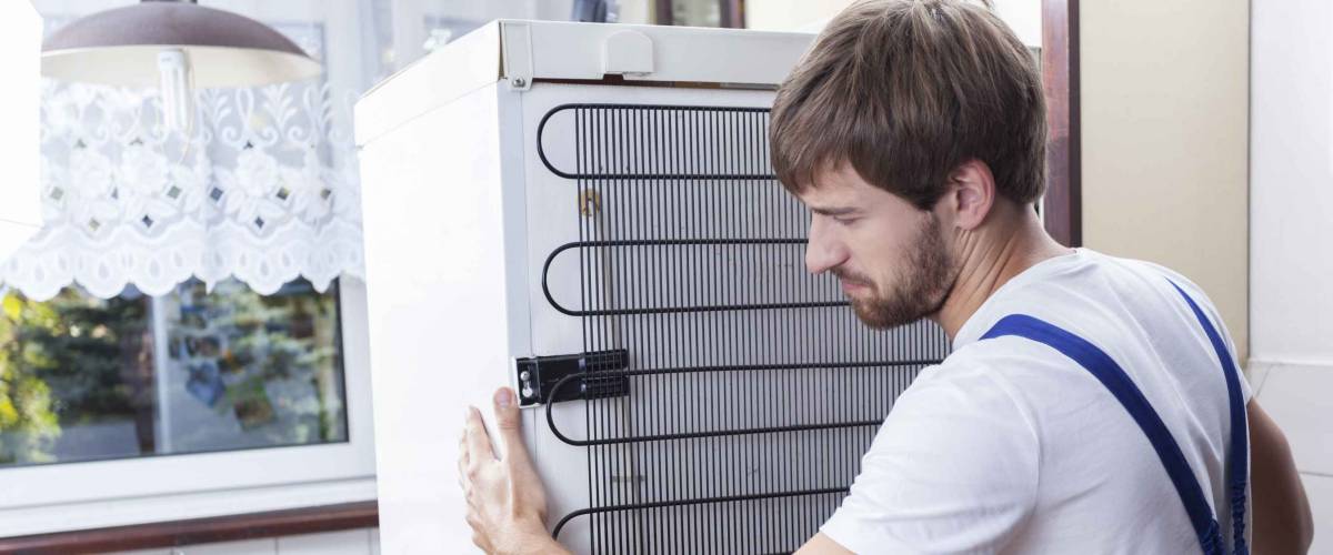 Handyman trying to move a fridge at house