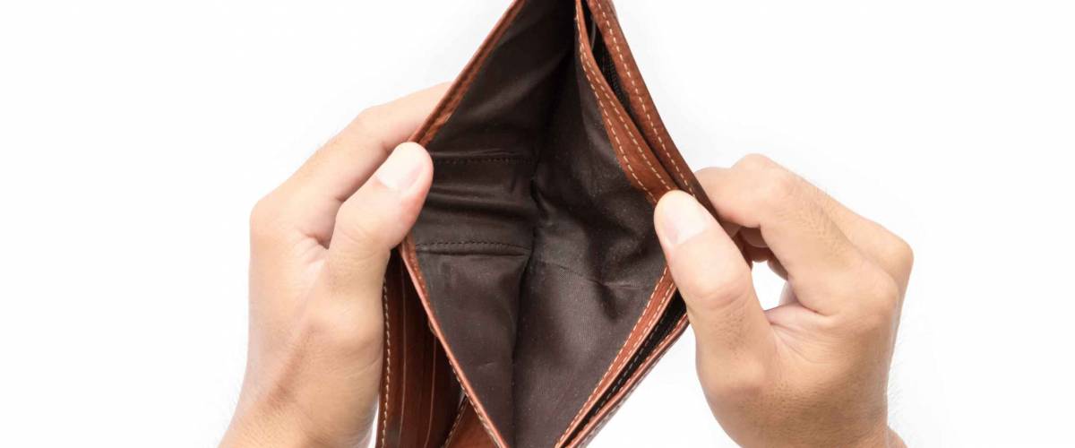 Man hand open an empty wallet on white background