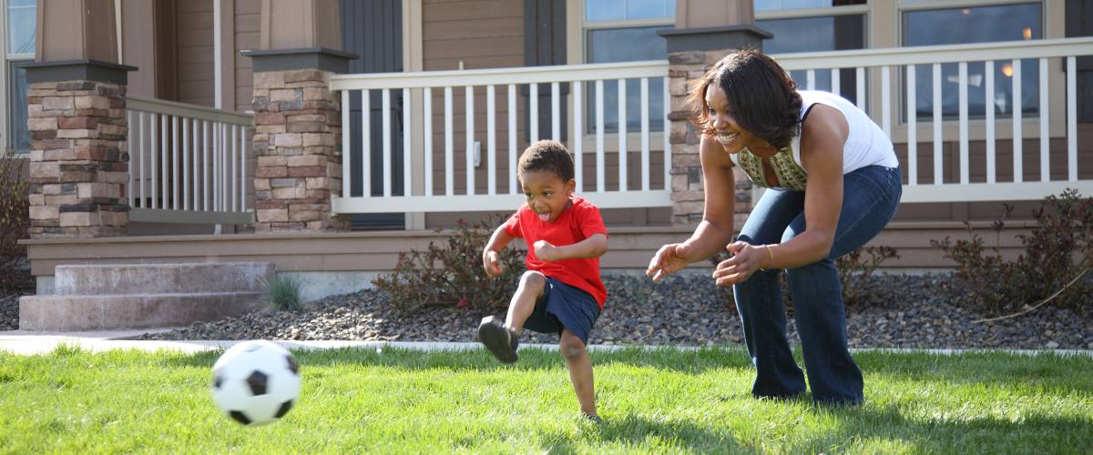 Playing on front lawn