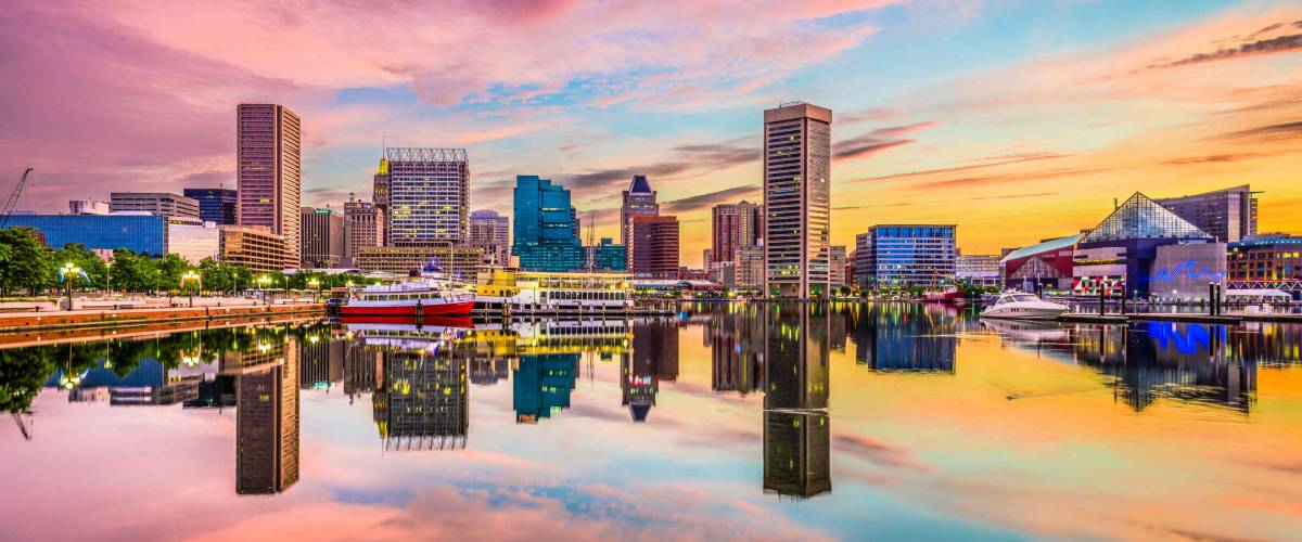 Baltimore, Maryland, USA skyline on the Inner Harbor.