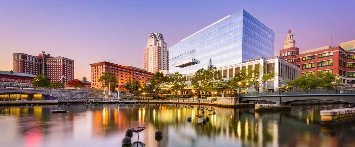 Providence, Rhode Island, USA skyline at Waterplace Park.