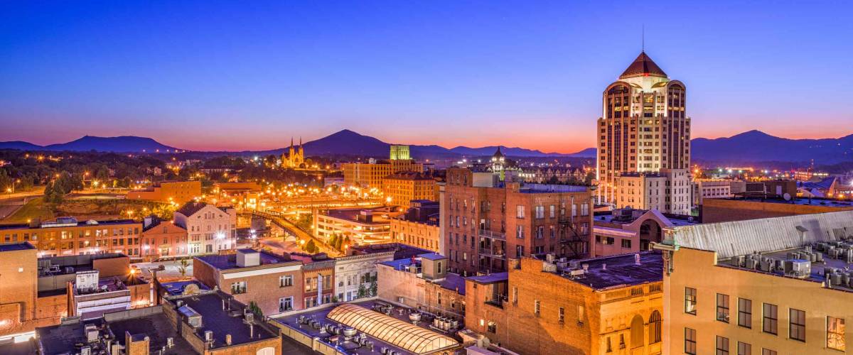 Roanoke, Virginia, USA downtown skyline at dawn.