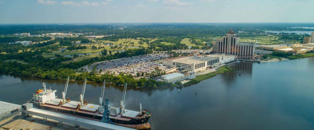 Aerial drone image of Lake Charles Louisiana