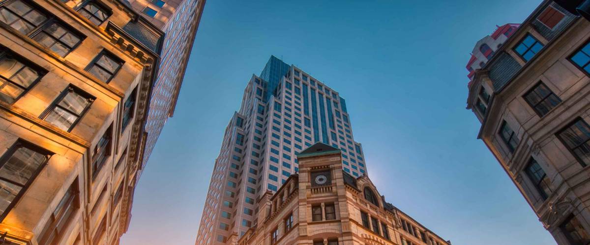 Scenic Boston downtown financial district and city skyline
