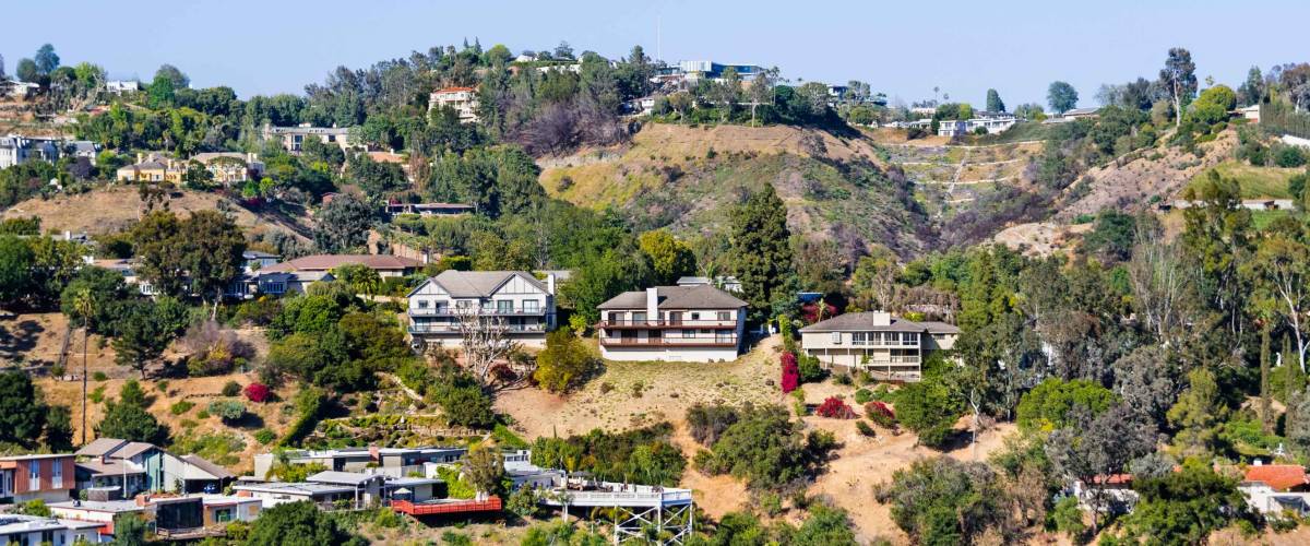 Scattered houses on one of the hills of Bel Air neighborhood, Los Angeles, California