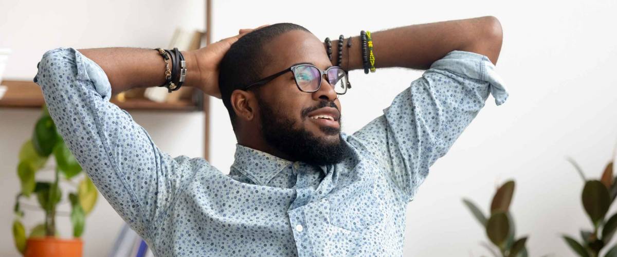 Calm african american business man take break at workplace