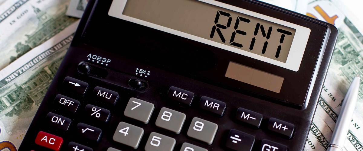 Calculator with the word RENT on the display