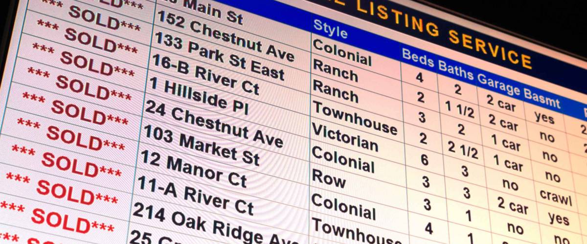 Real estate professional Multiple Listing Service list of sold properties.