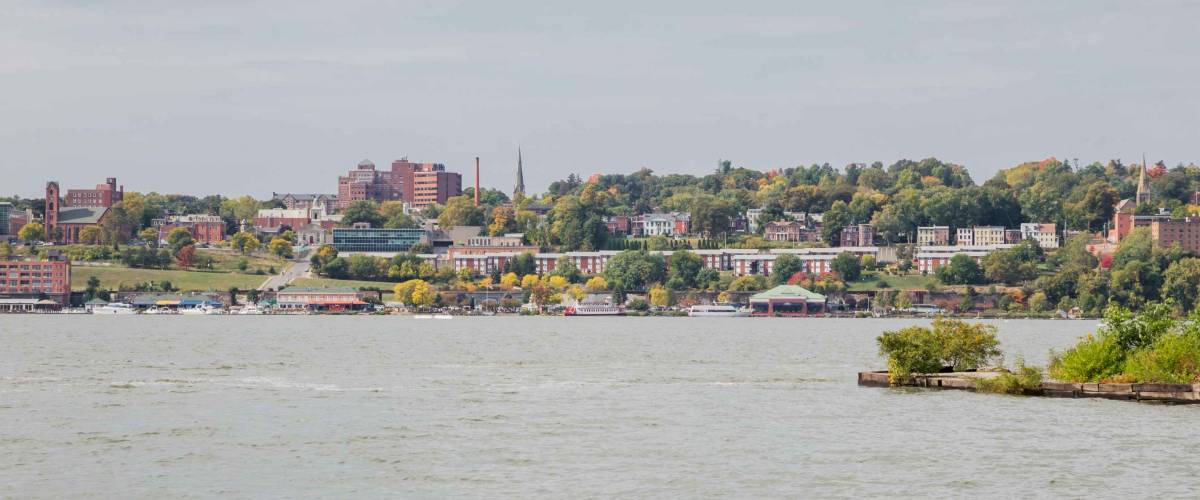 View of Newburgh riverfront from Long Dock Park in Beacon, New York.