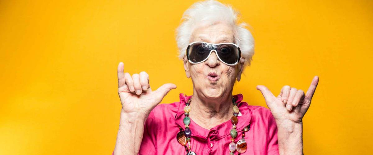 Grandmother portrait set in the studio. Concepts about seniority