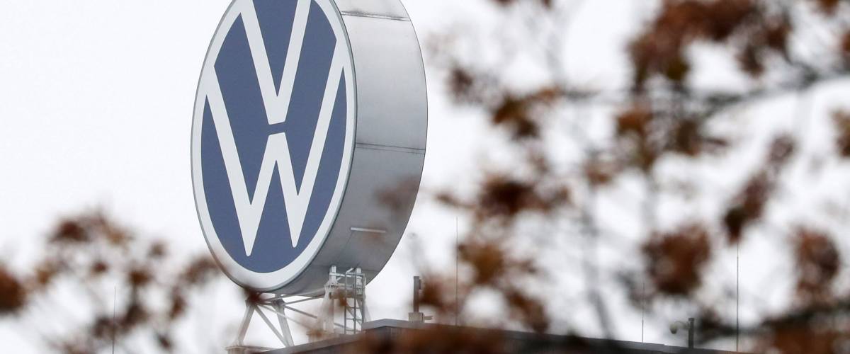 Volkswagen logo on top of roof of car company's headquarters