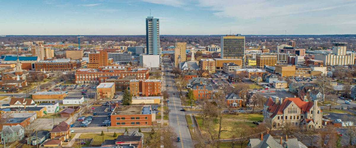 South Bend Indiana Aerial View Looking East.