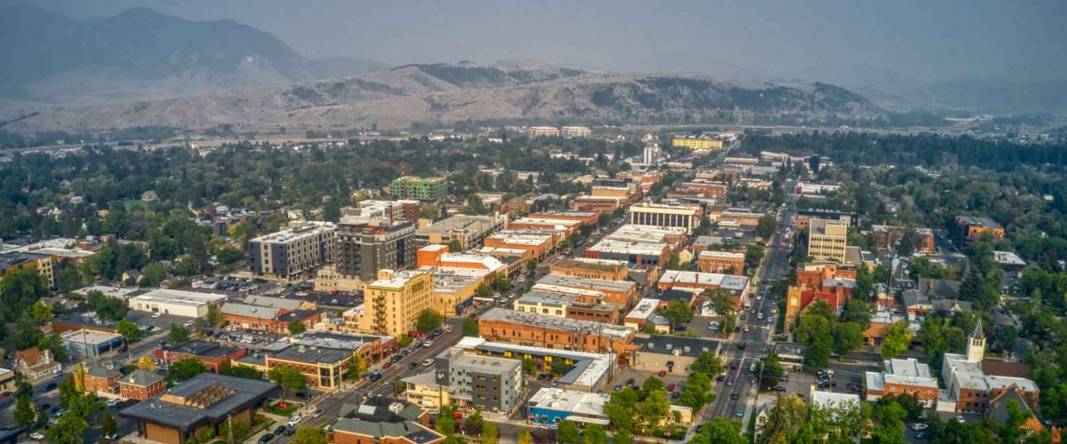 Aerial View of Downtown Bozeman, Montana in Summer