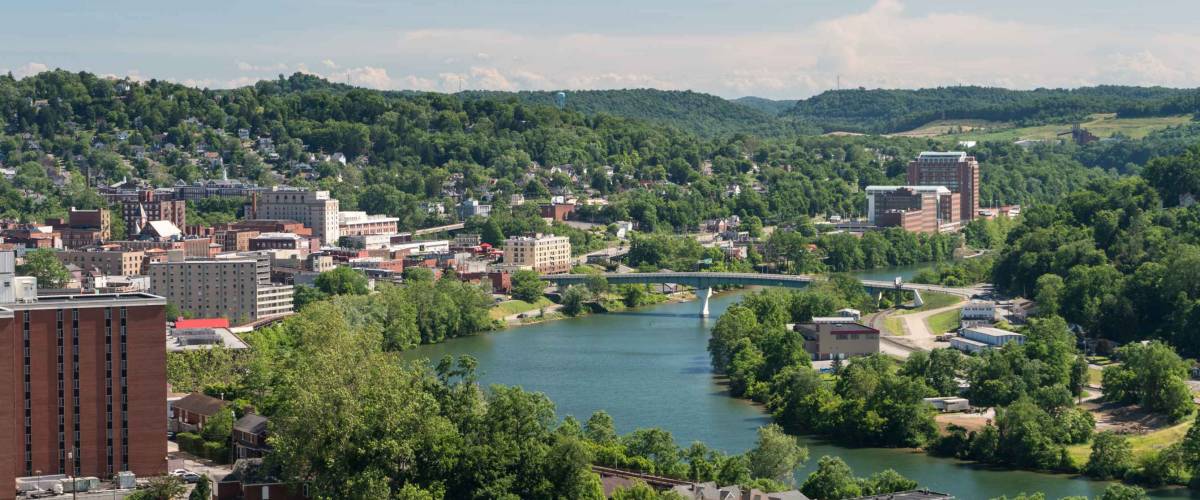 View of the downtown area of Morgantown WV and campus of West Virginia University